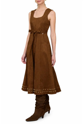 Stud Sleeveless Faux Suede Maxi Dress