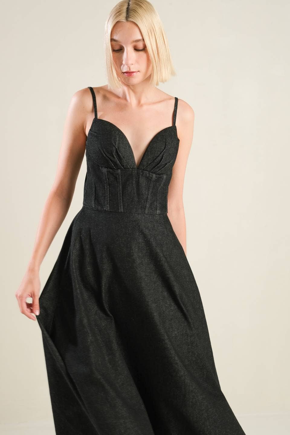 Black Denim Midi Dress