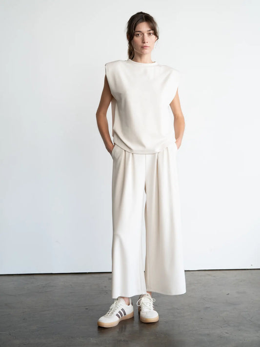 Ivory Wide Leg Pleated Pants