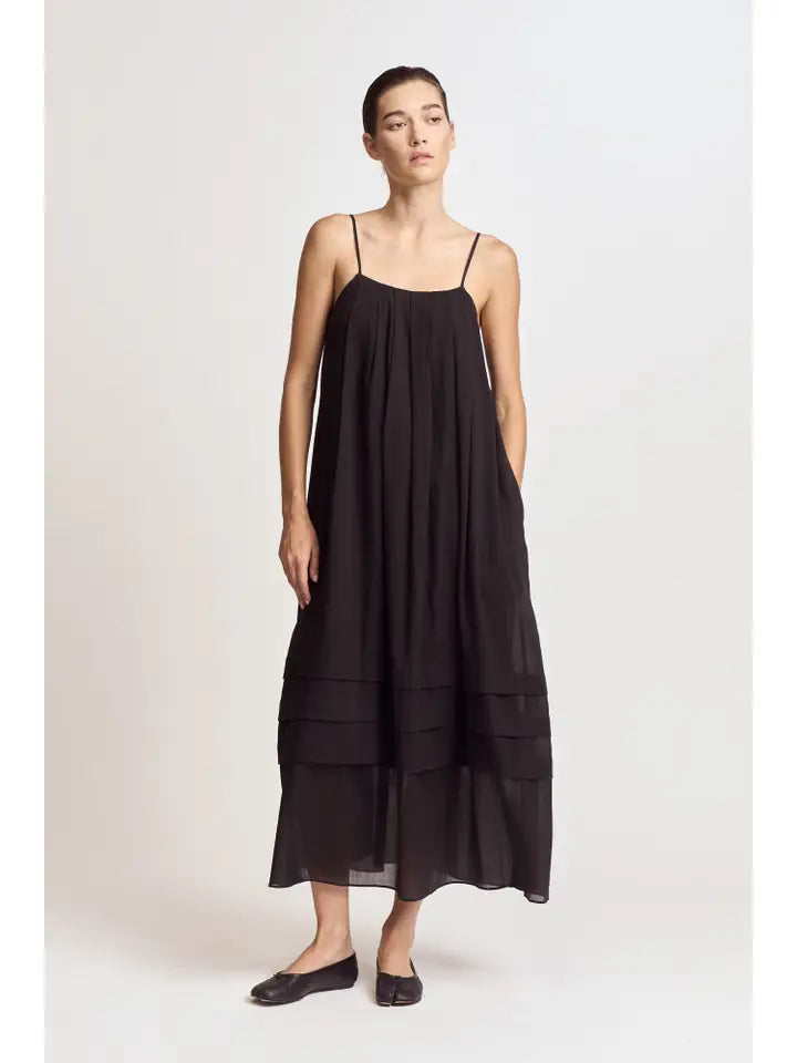 Pleated Cotton Maxi - Black
