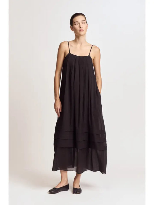 Pleated Cotton Maxi - Black