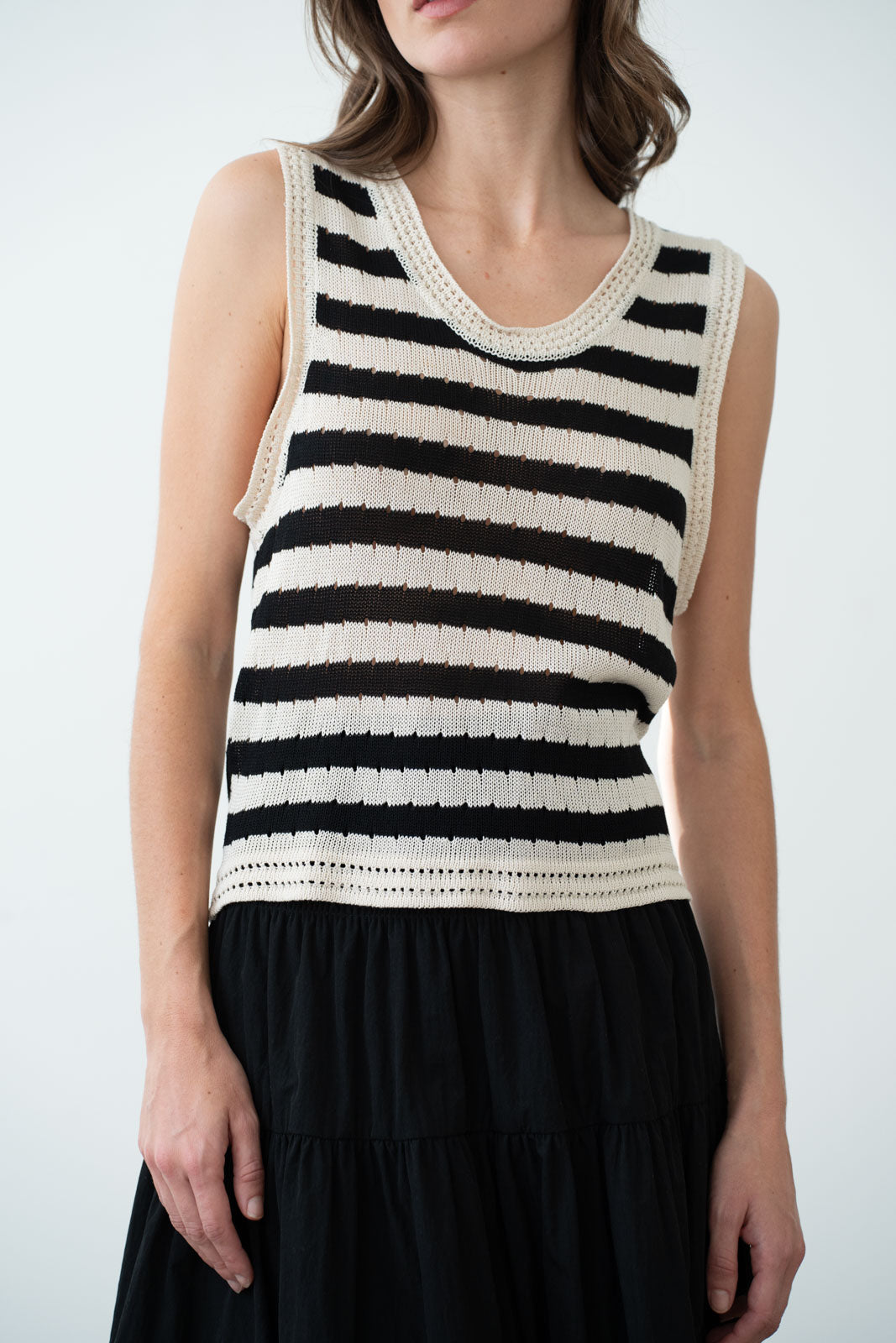 Round Neck Stripe Crochet Sweater Vest