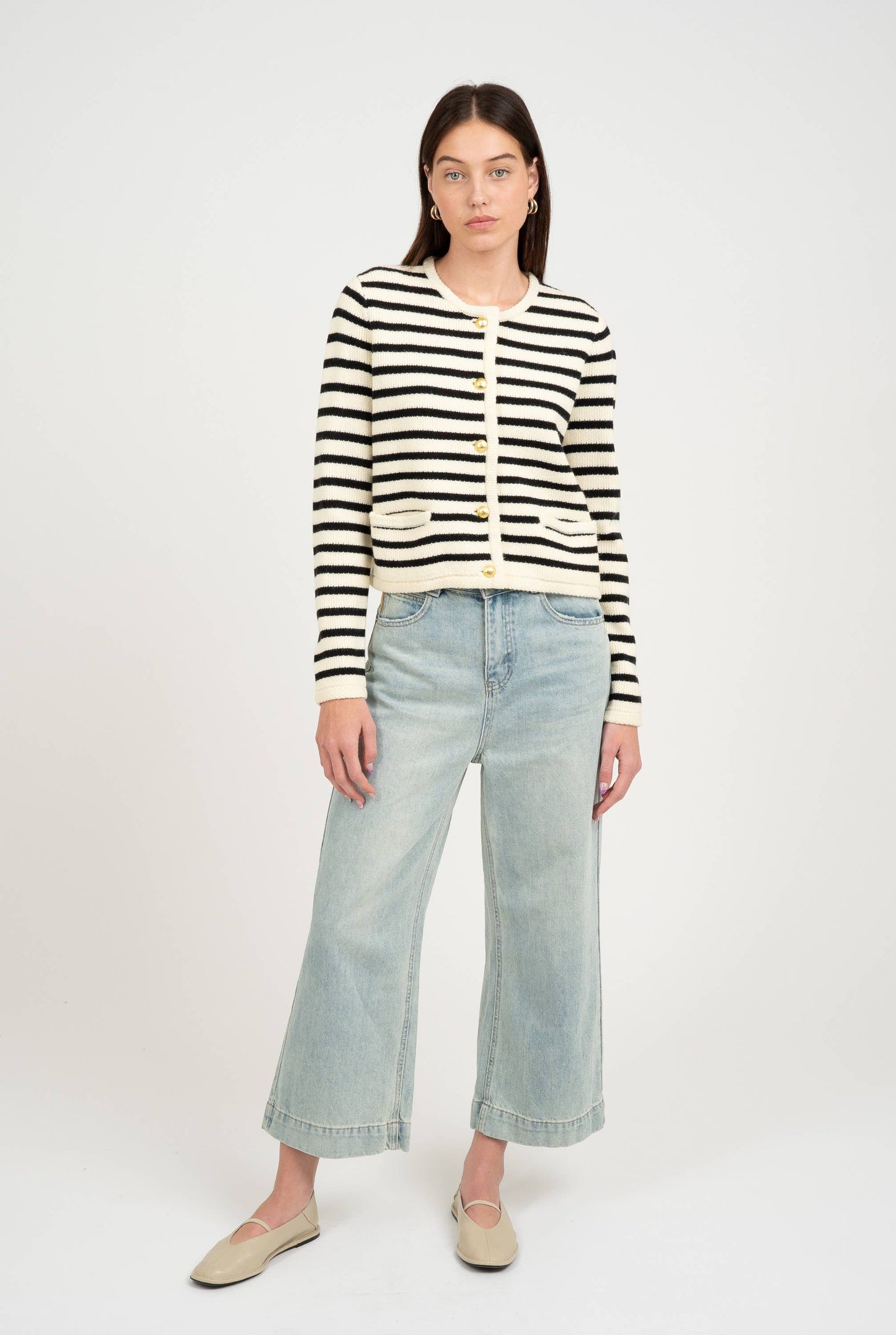 BUTTON UP STRIPED SWEATER CARDIGAN