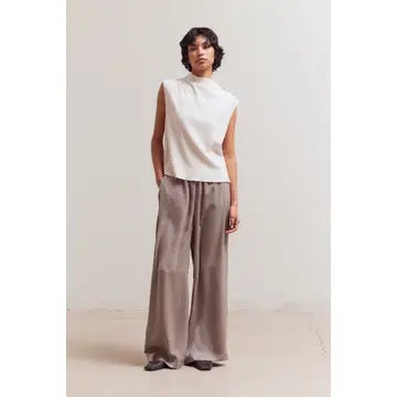 Ivory Crinkled Velvet Mock Neck Top