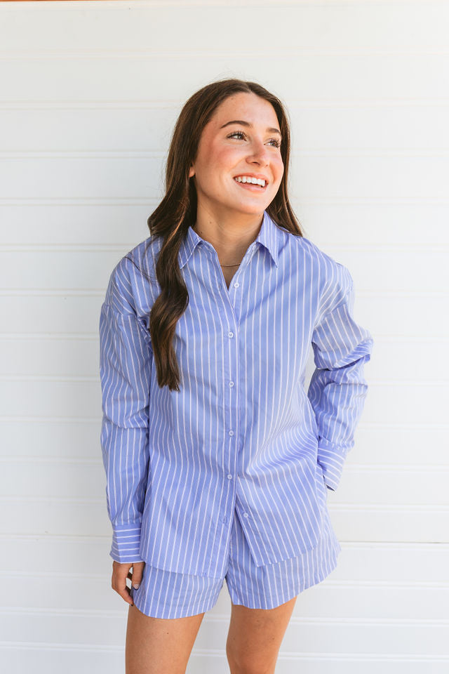 Striped Oversized Button-Down Long Sleeve Top