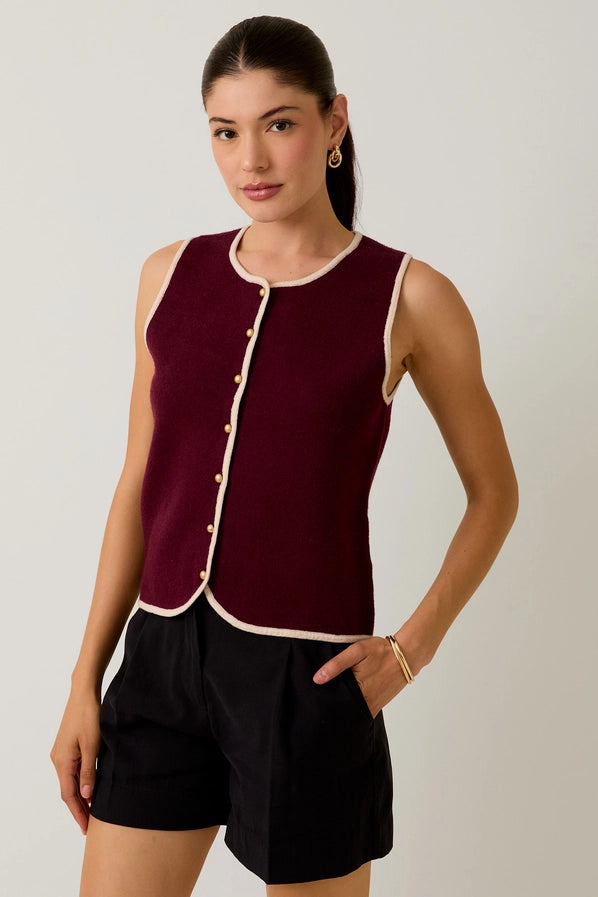 Maroon/Cream Sleeveless Knit Vest