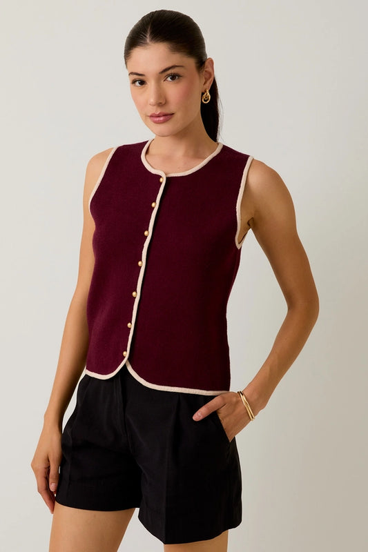 Maroon/Cream Sleeveless Knit Vest