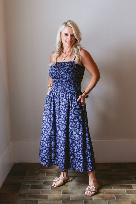 Floral Print Smocked Midi Dress