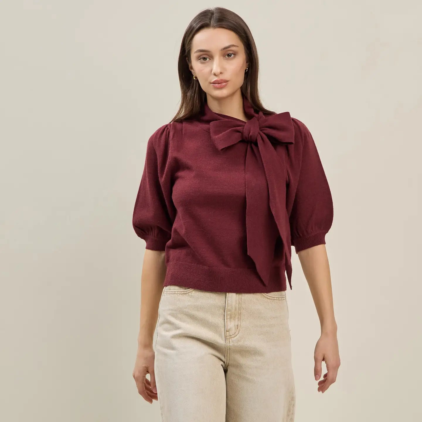 Maroon Bow Sweater Top