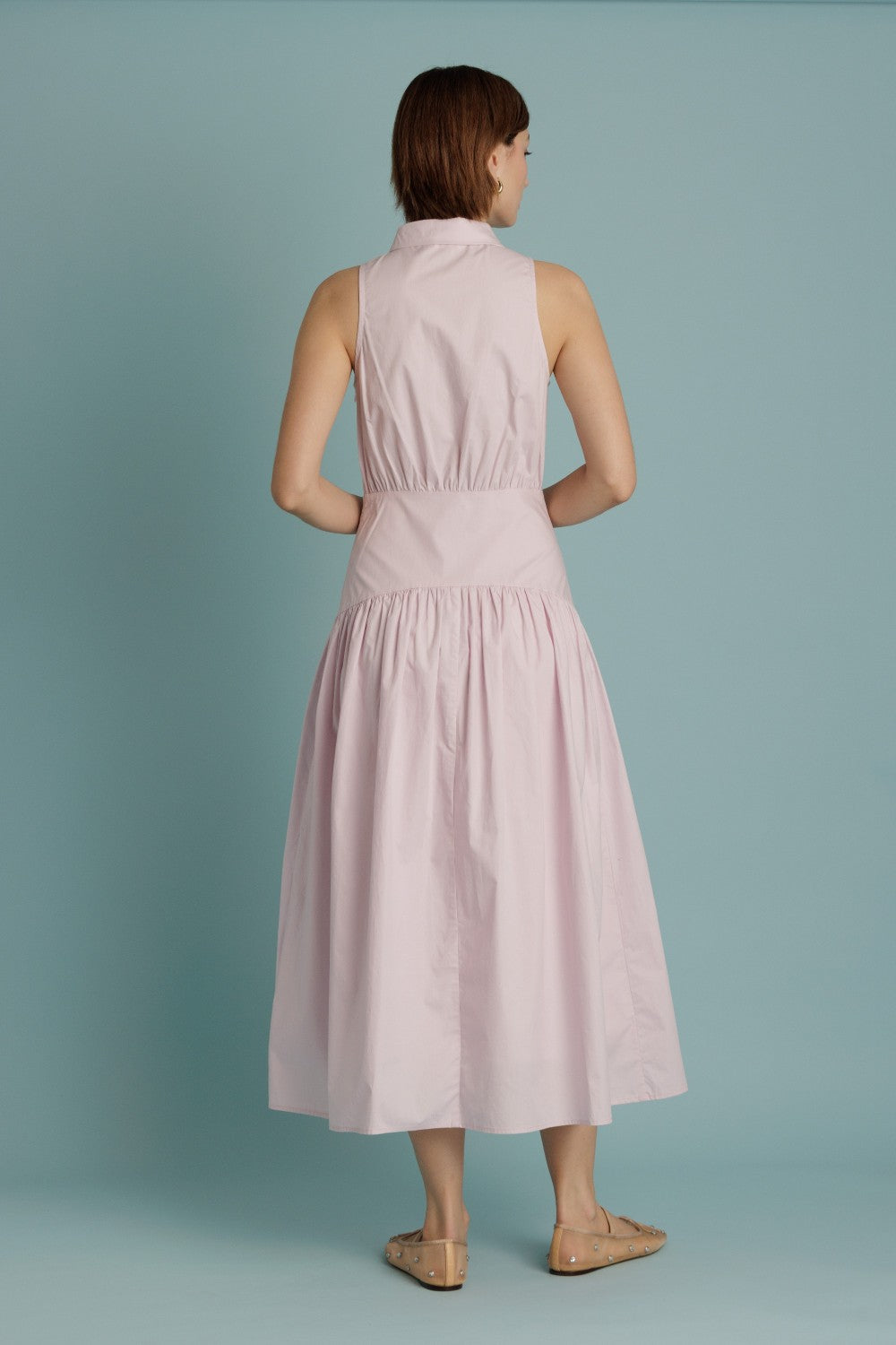 Perfectly Pink Curved Yoke Midi Shirt Dress