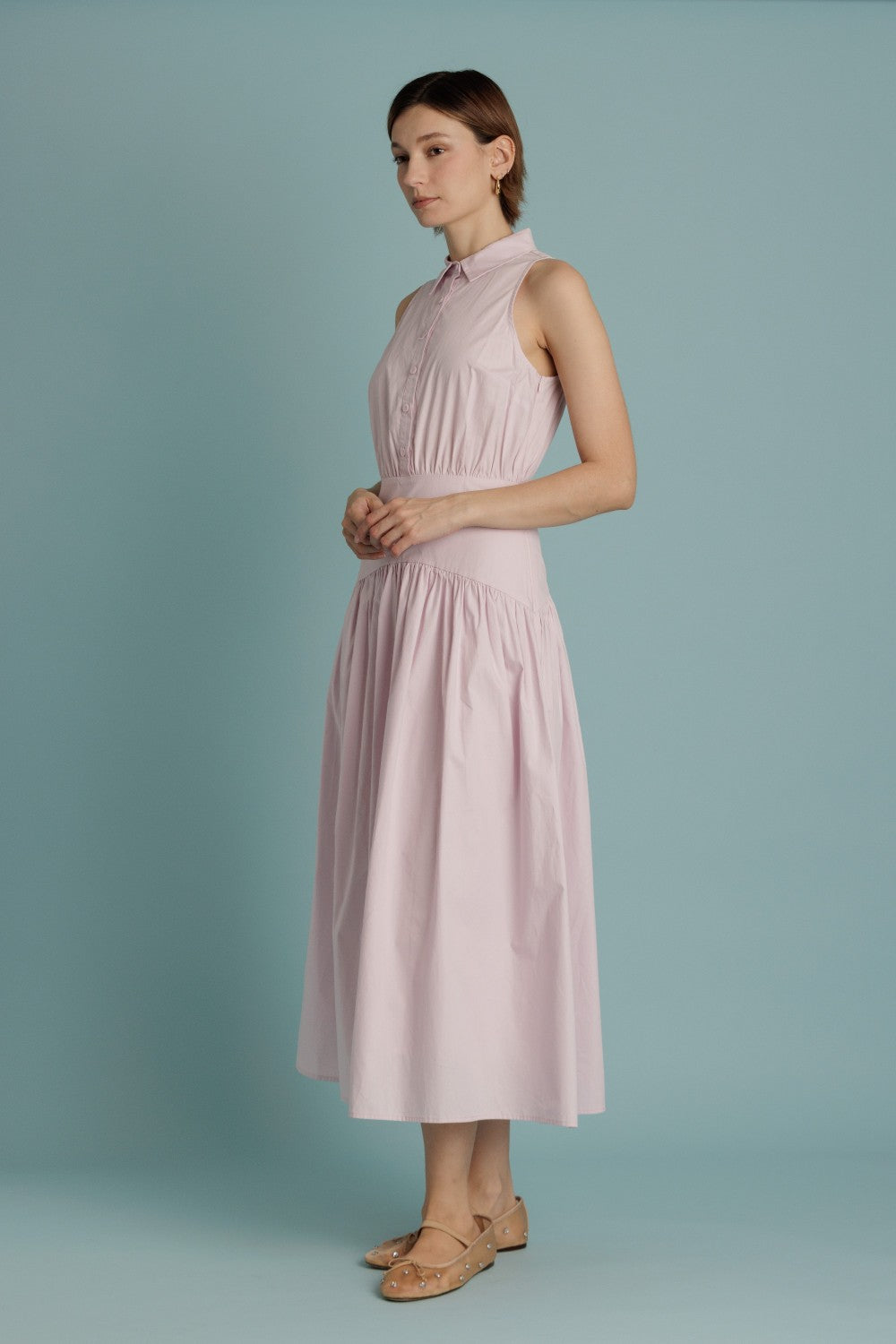 Perfectly Pink Curved Yoke Midi Shirt Dress