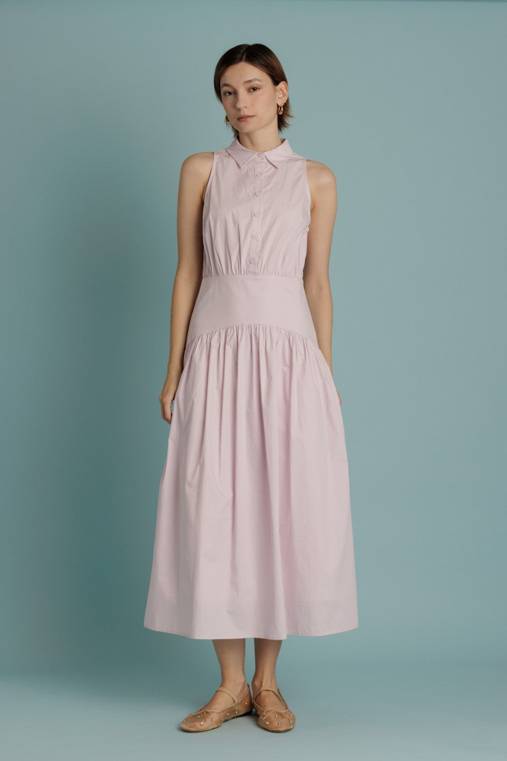 Perfectly Pink Curved Yoke Midi Shirt Dress