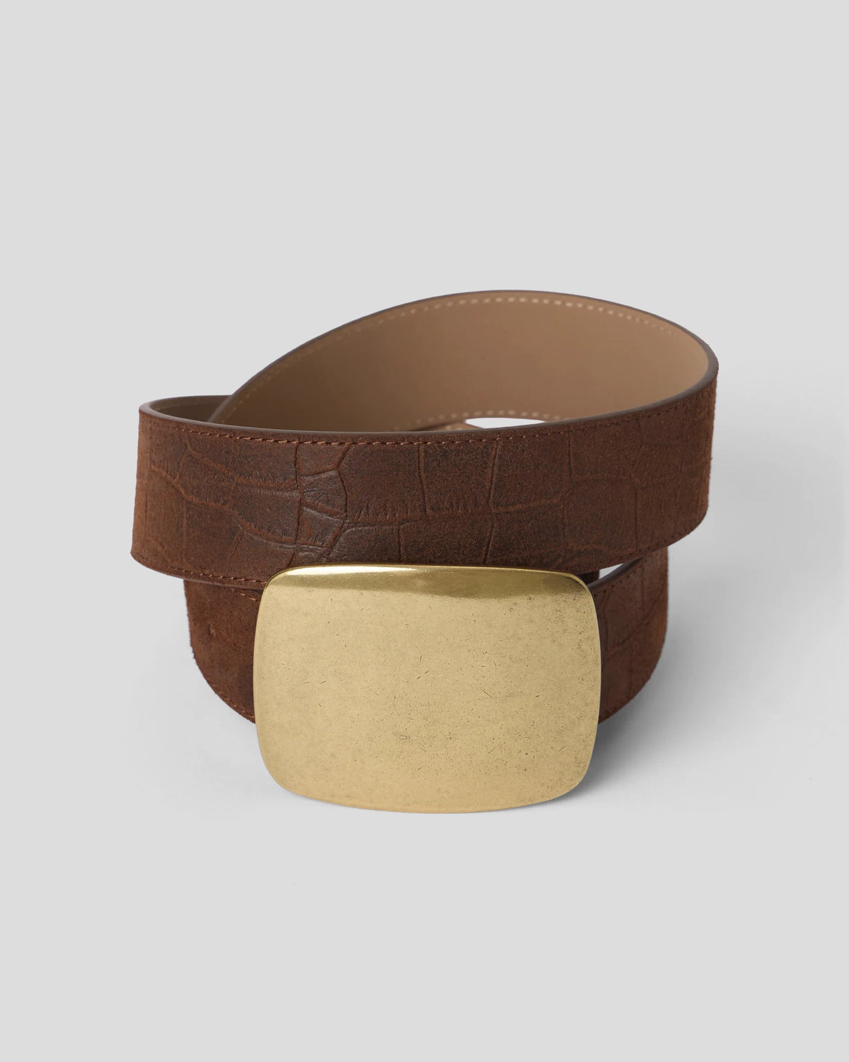 Leighton Croco Suede Belt - Brunette Brass