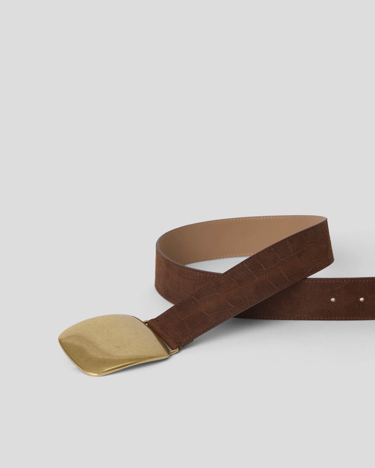 Leighton Croco Suede Belt - Brunette Brass