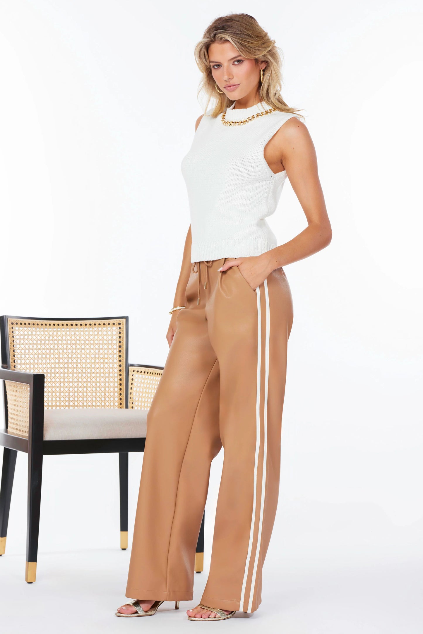 Faux Leather Track Pant - Caramel