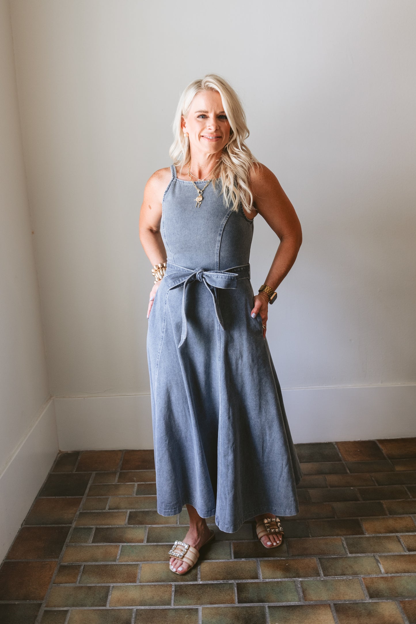 Washed Denim Midi Dress