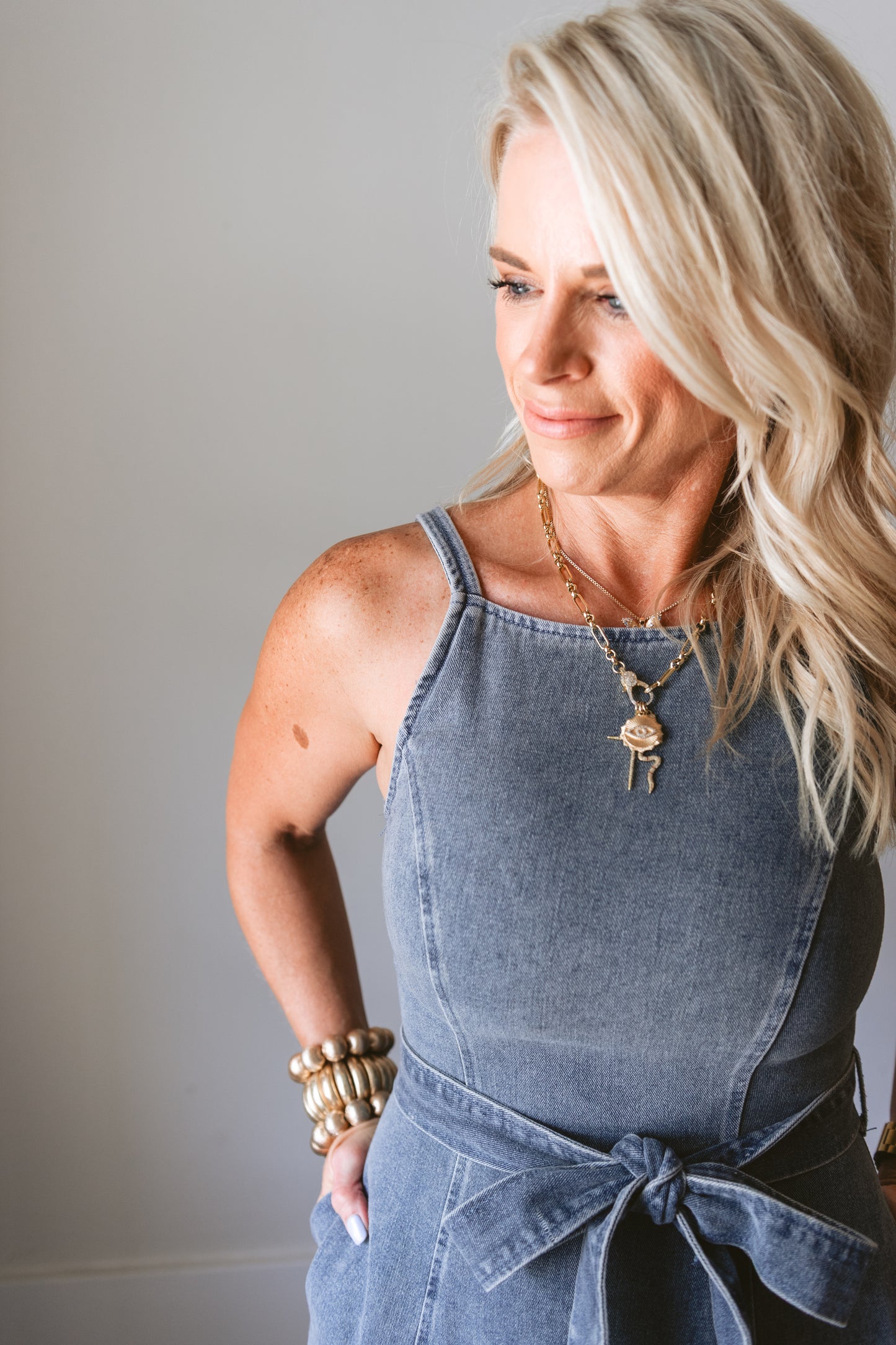 Washed Denim Midi Dress
