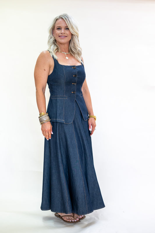 Nova Circle Denim Midi Skirt
