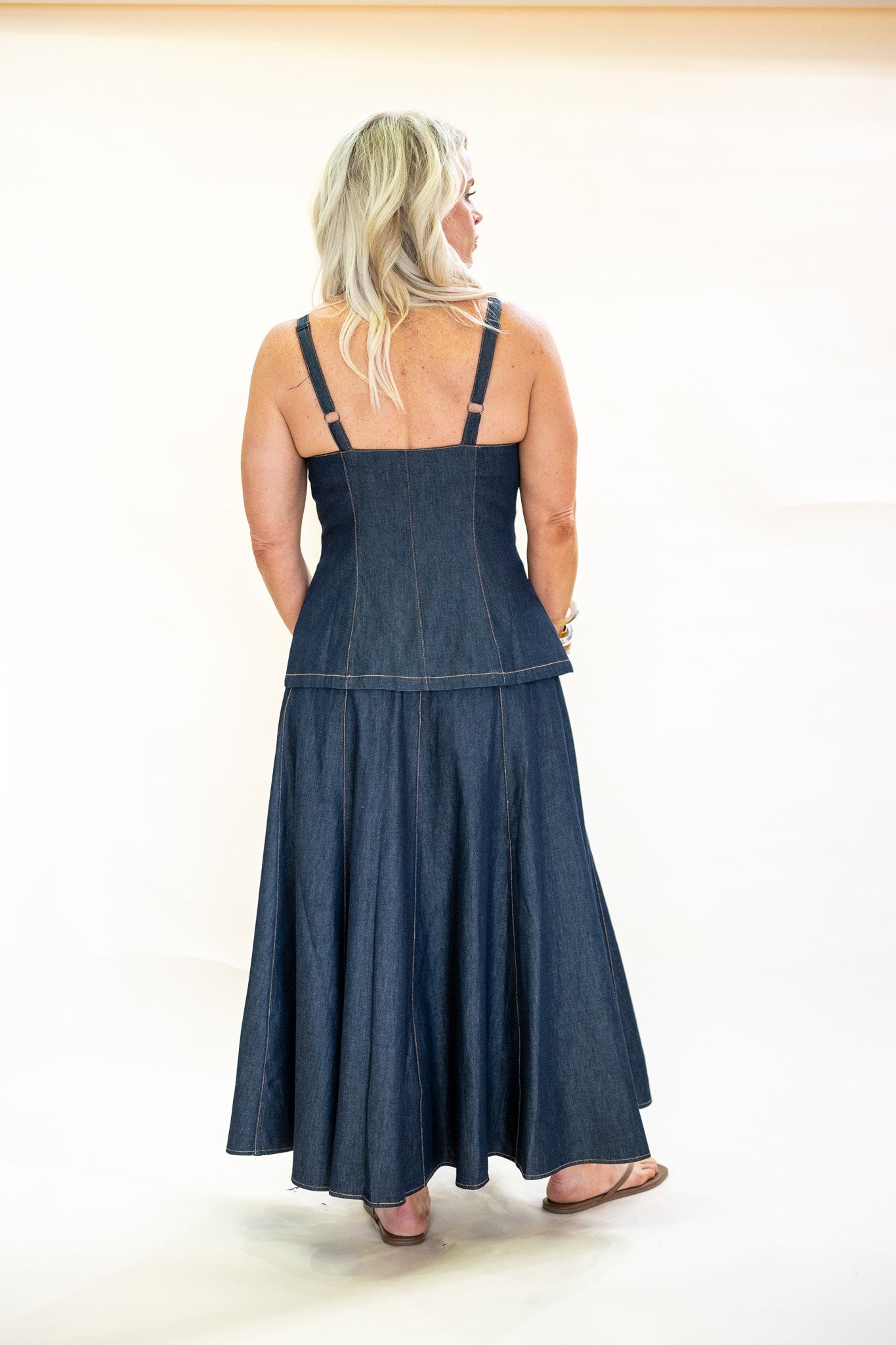 Maevie Square Neck Sleeveless Denim Vest Top