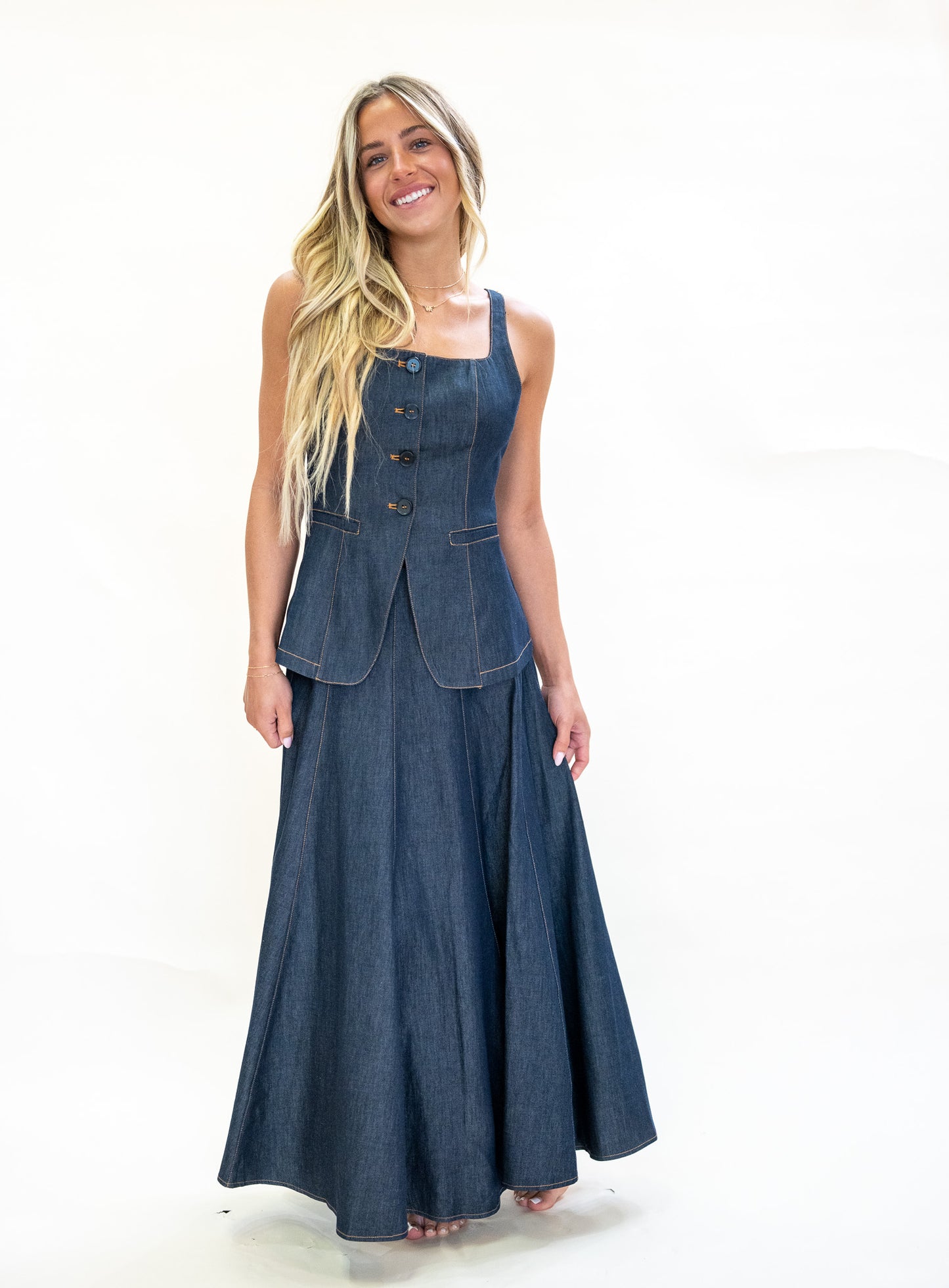 Maevie Square Neck Sleeveless Denim Vest Top