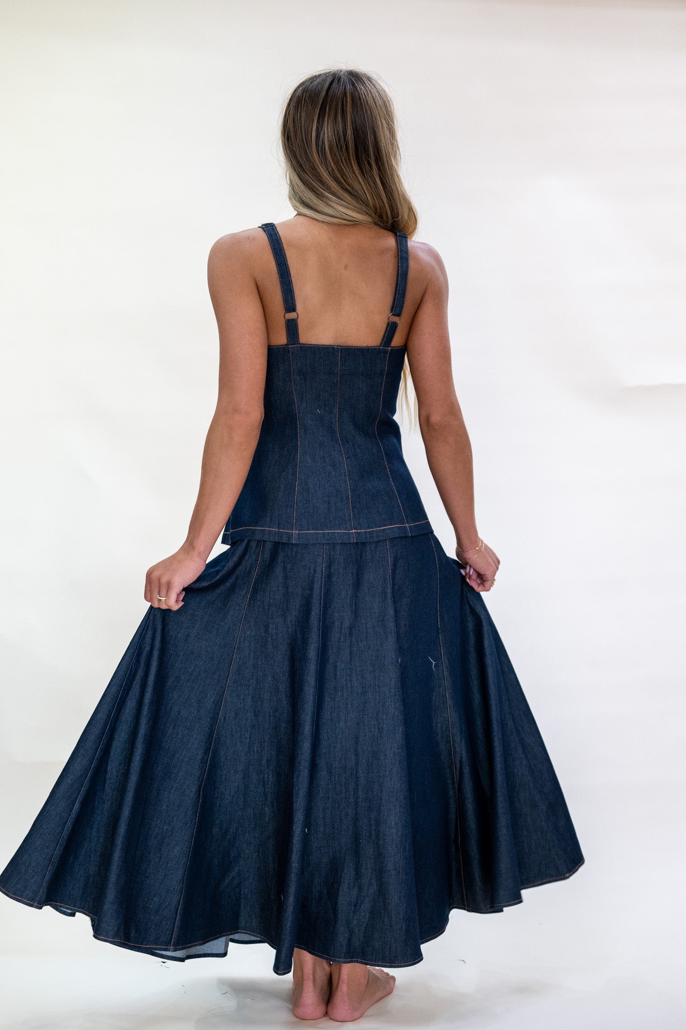 Maevie Square Neck Sleeveless Denim Vest Top