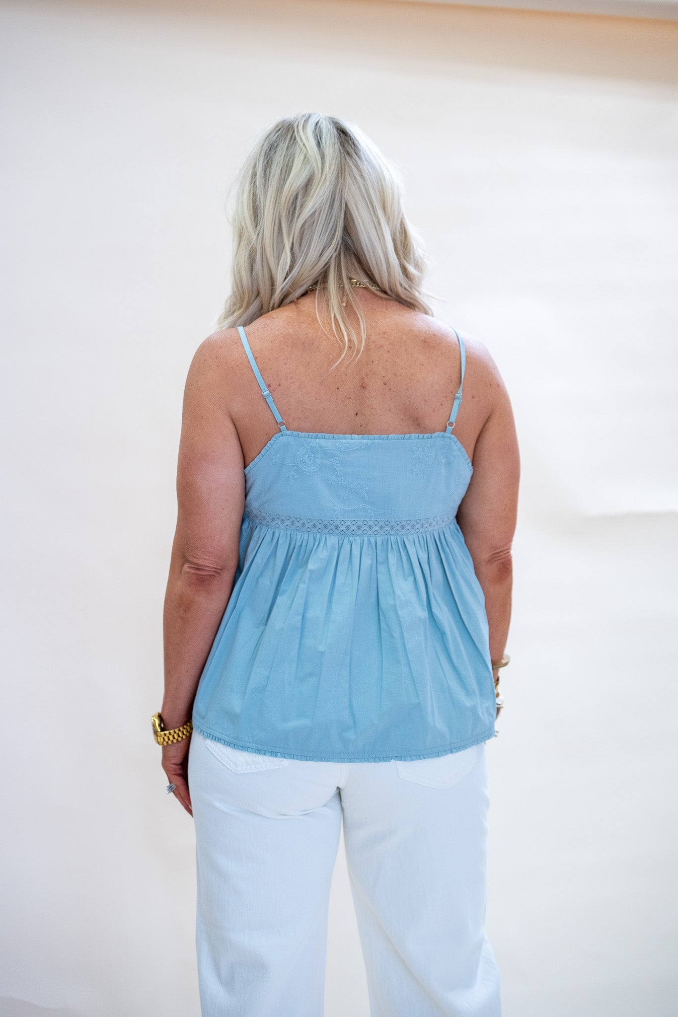 Embroidered Sleeveless Top - Pale Blue