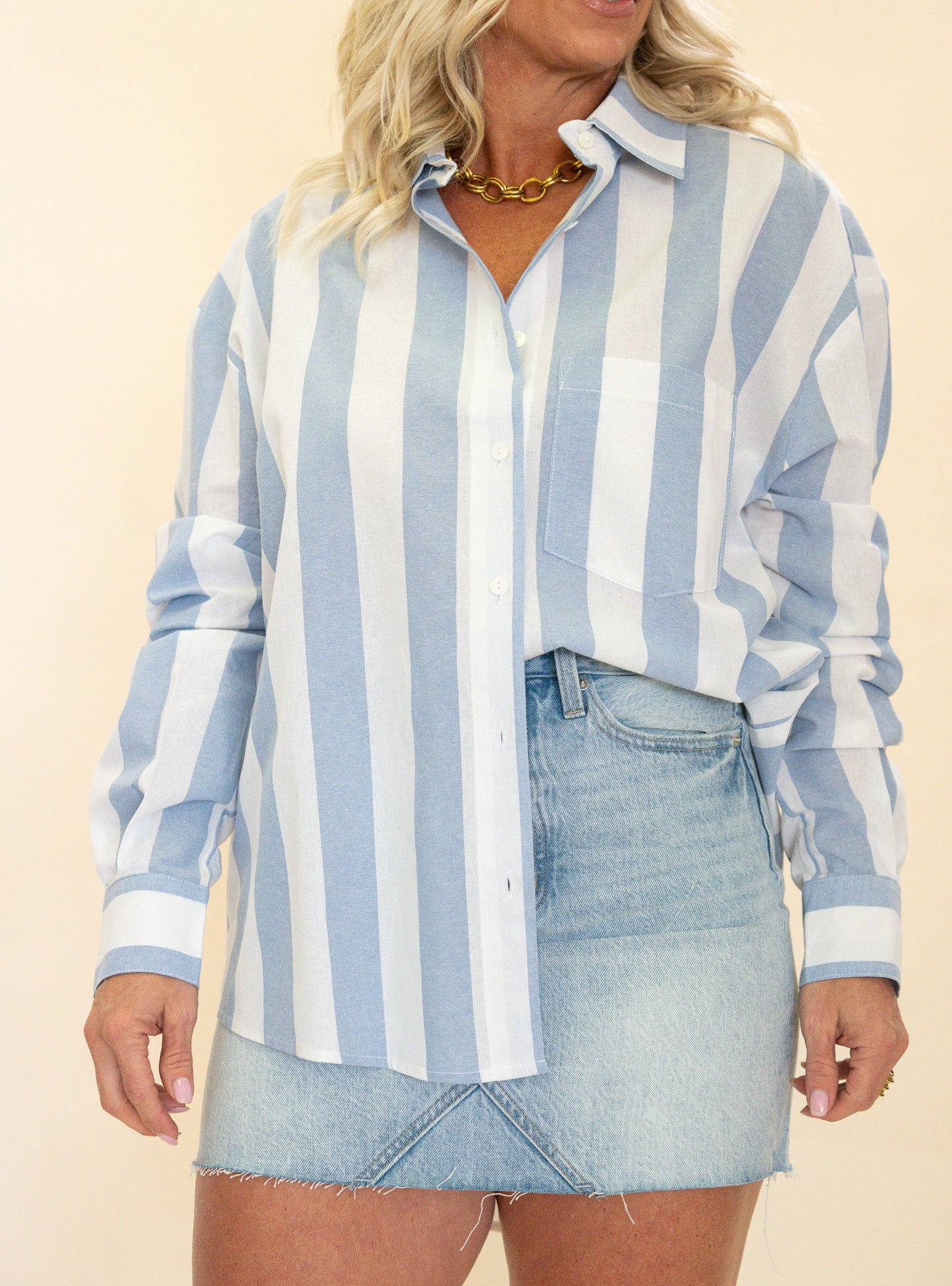Button up- SS Stripe