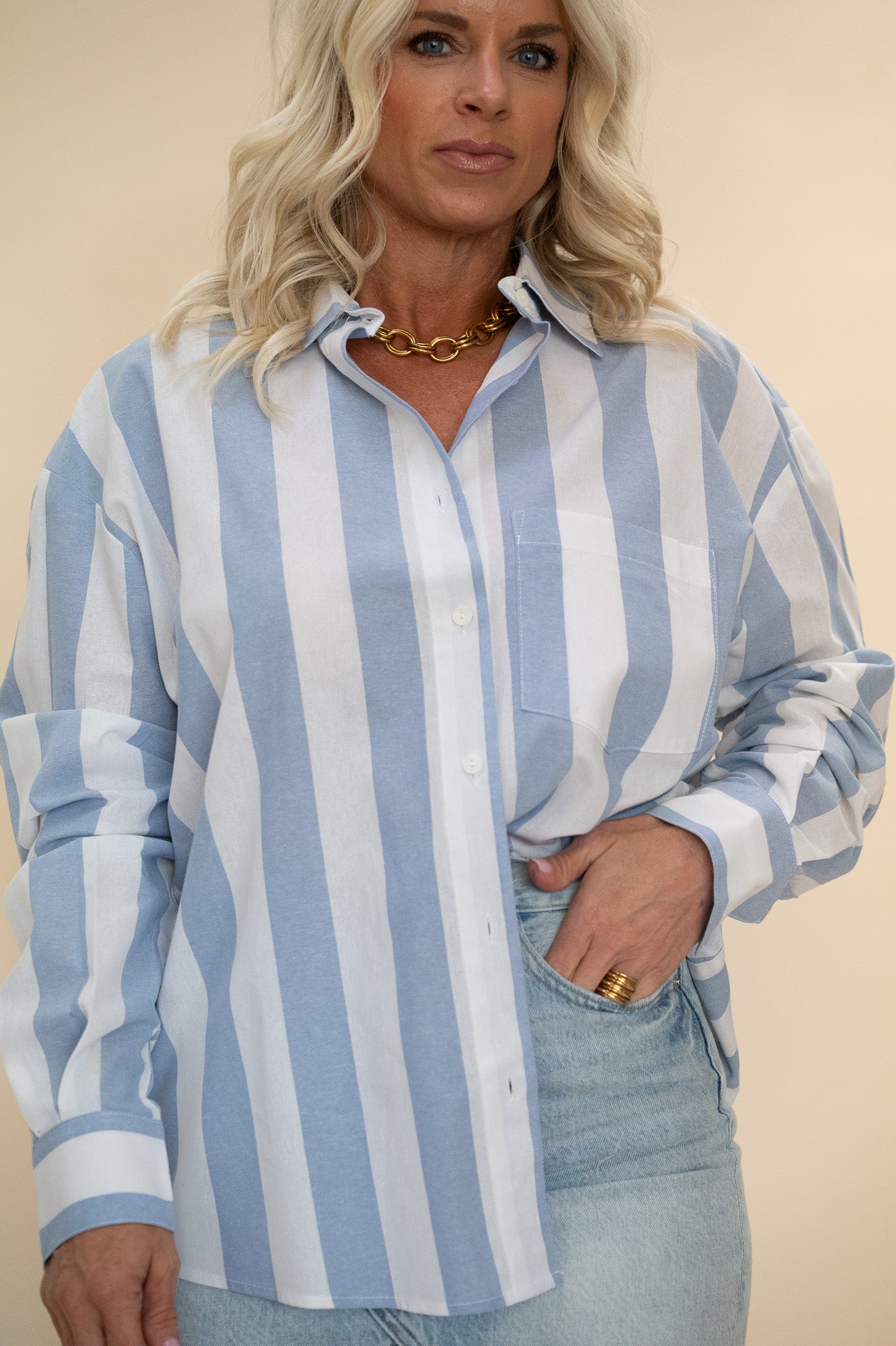Button up- SS Stripe