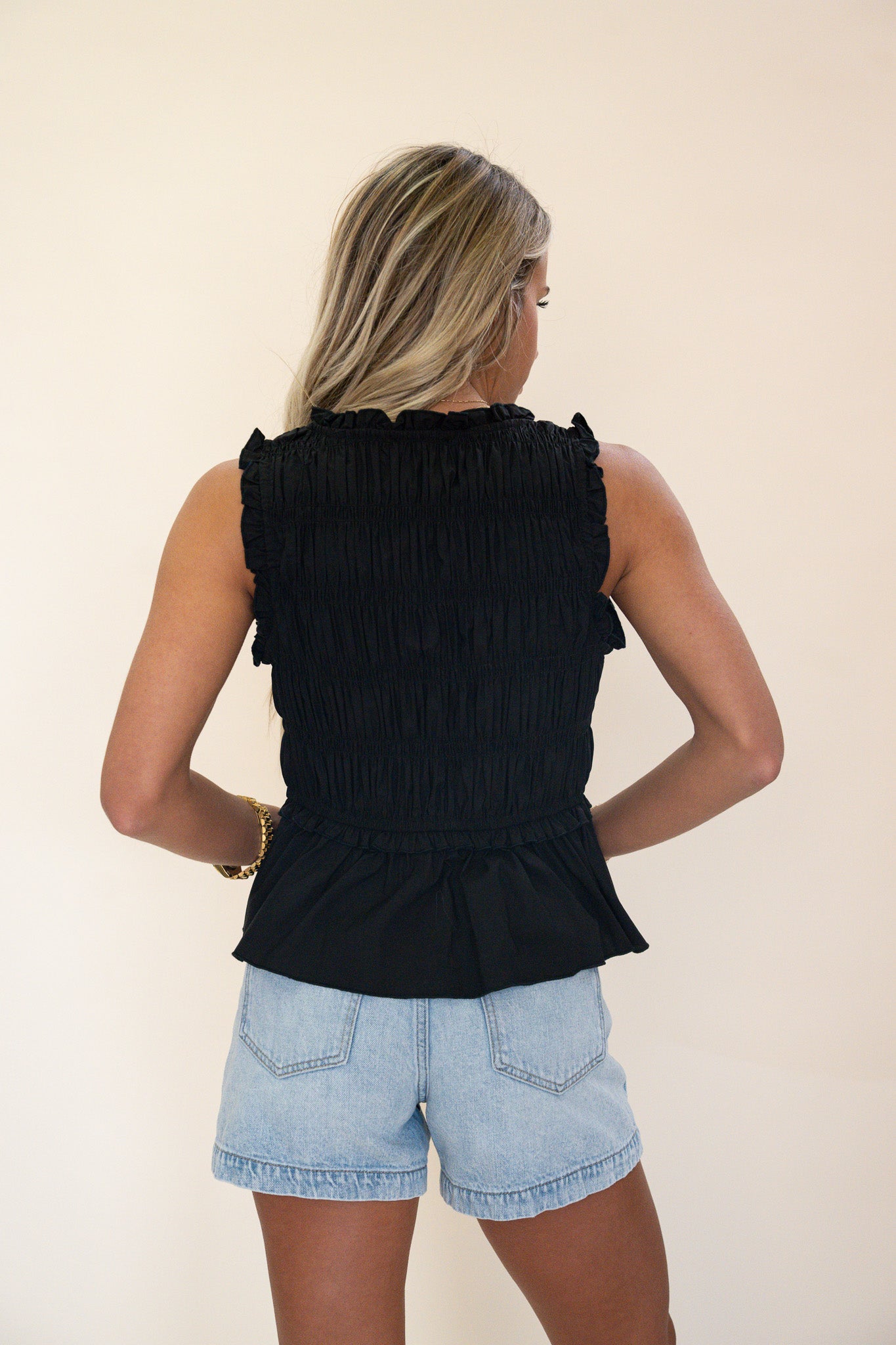 Black Ruched Peplum Top
