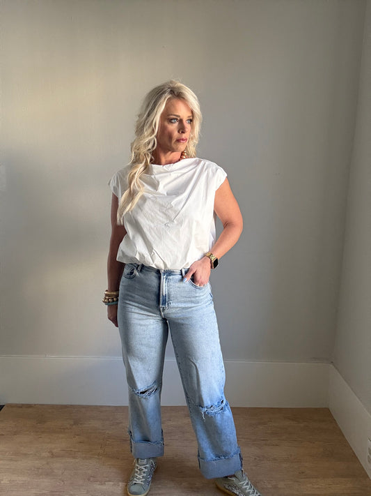 White Sleeveless Drape Neck Top