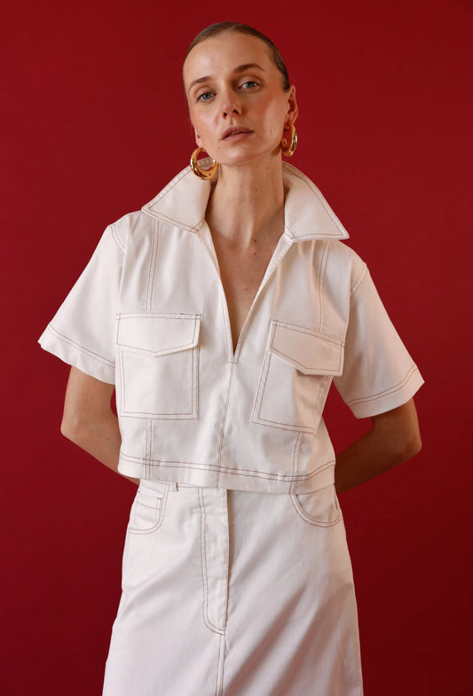 Freya Blouse - White/Brick