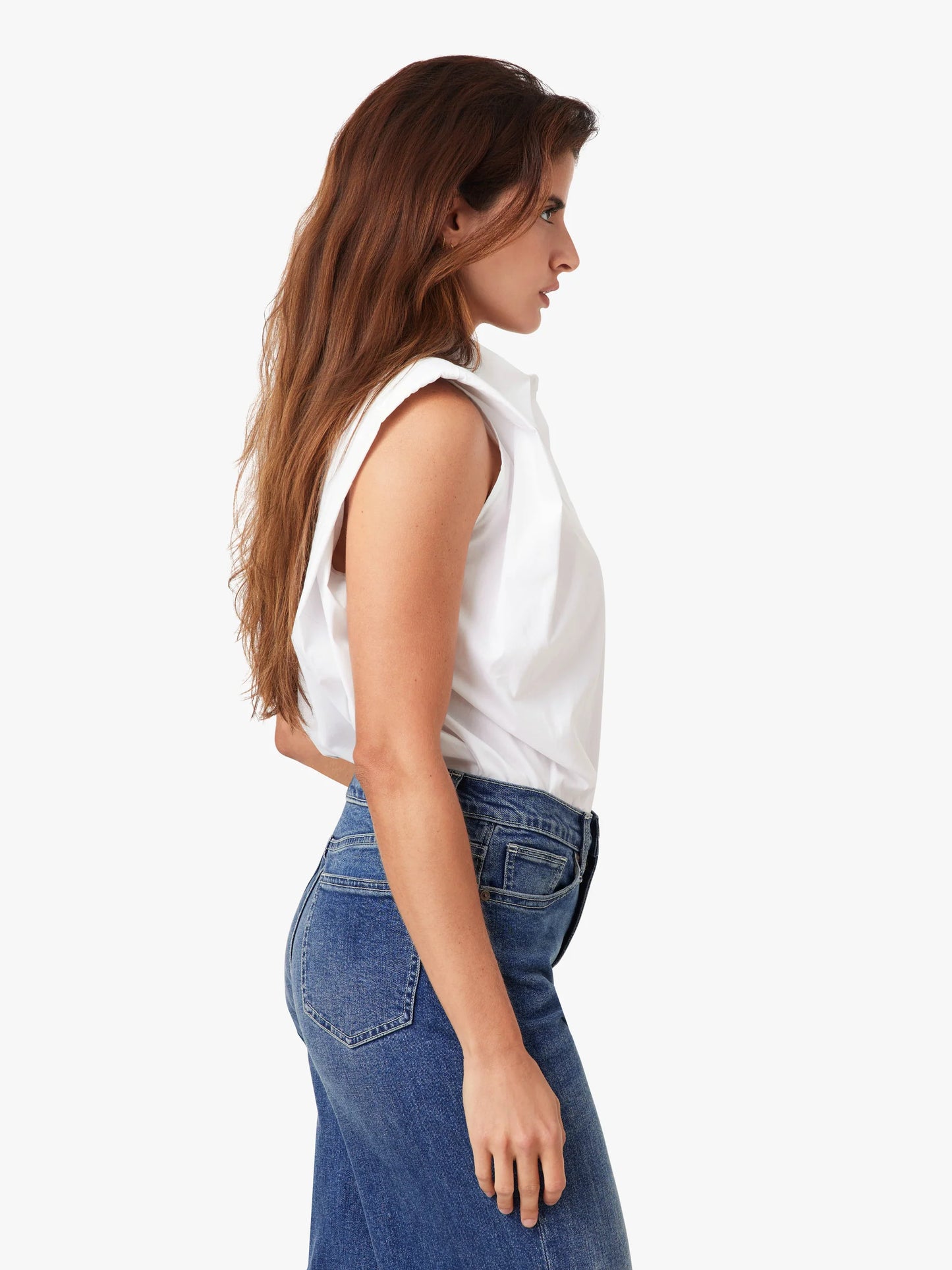 Sleeveless Shoulder Pad Shirt - White