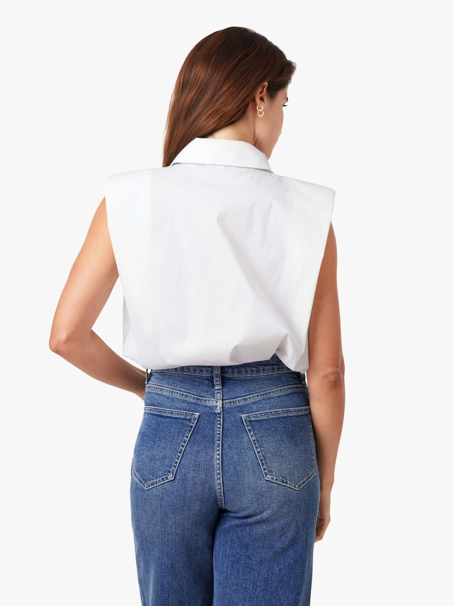 Sleeveless Shoulder Pad Shirt - White