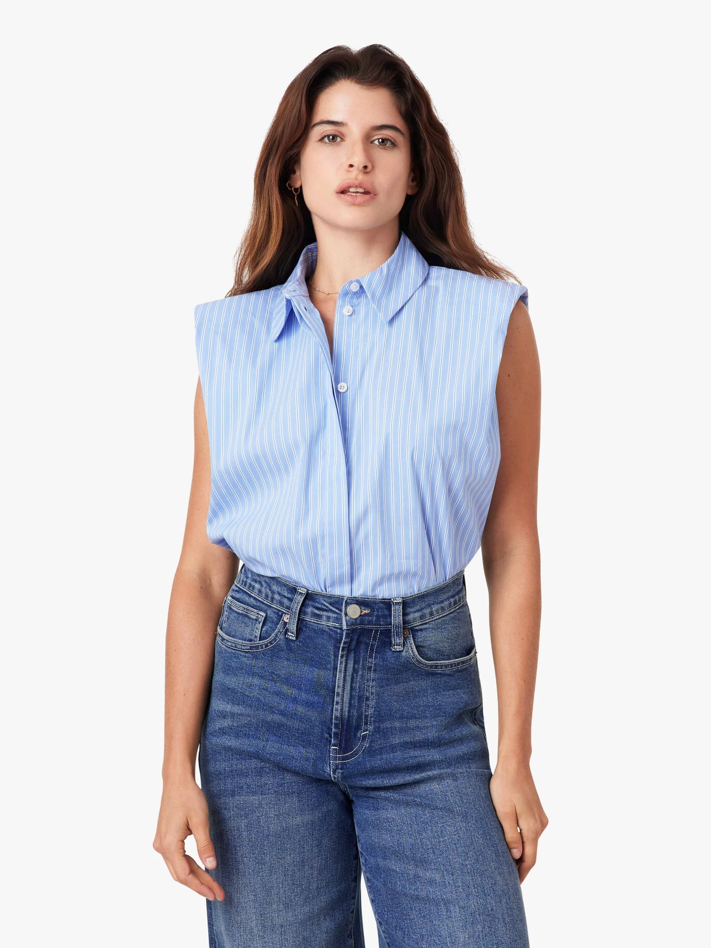 Sleeveless Shoulder Pad Shirt - Blue