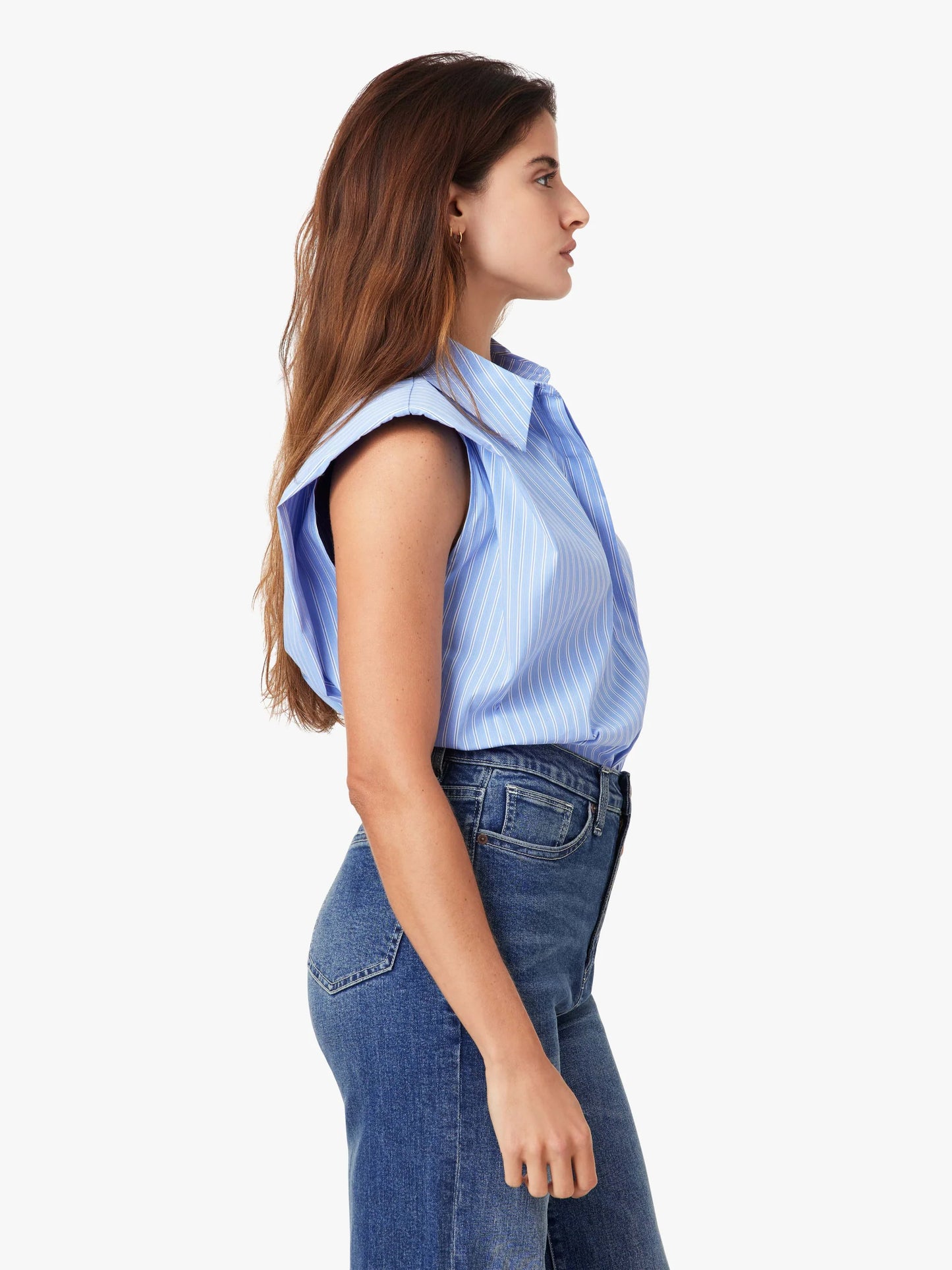 Sleeveless Shoulder Pad Shirt - Blue