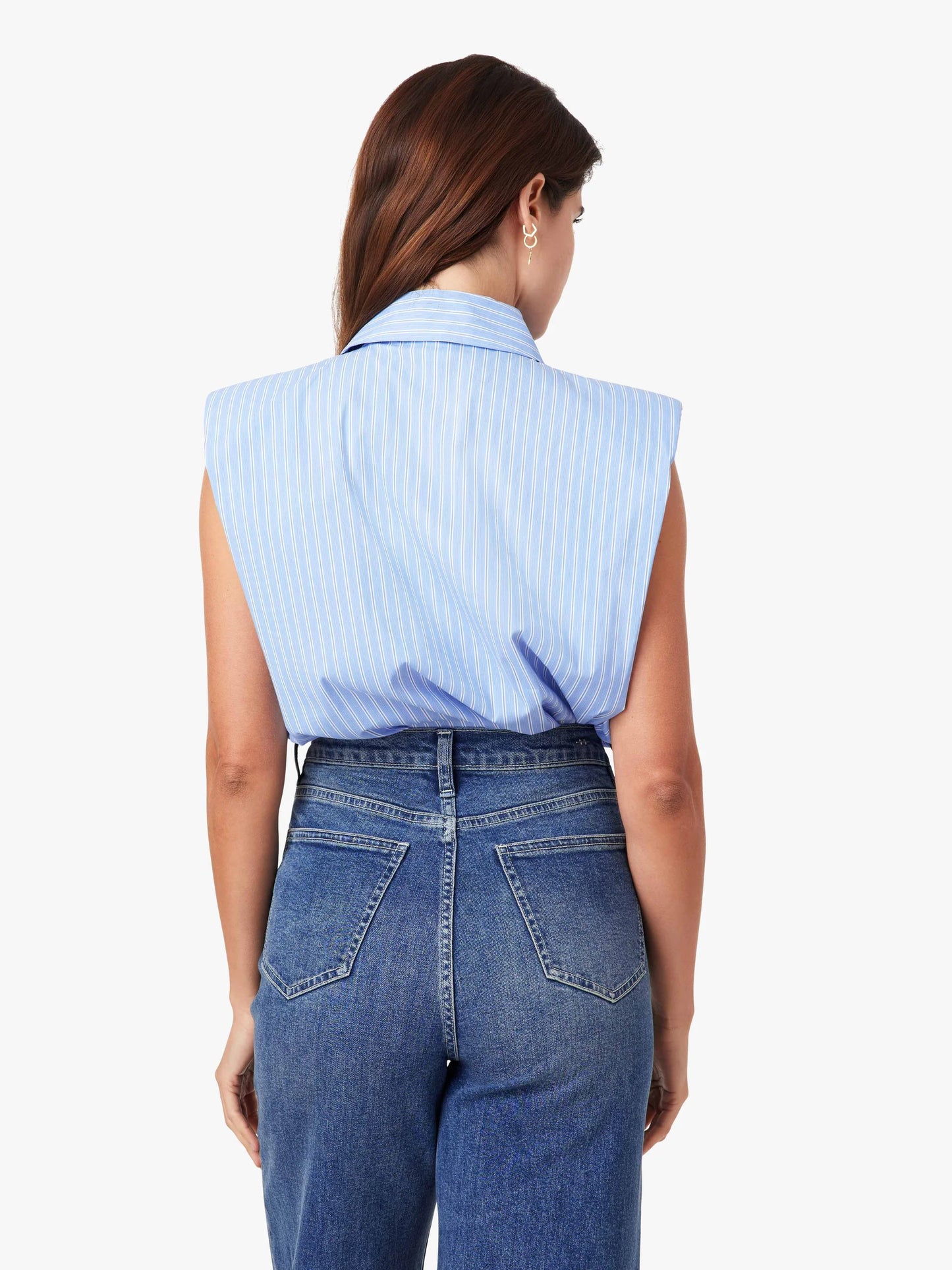 Sleeveless Shoulder Pad Shirt - Blue