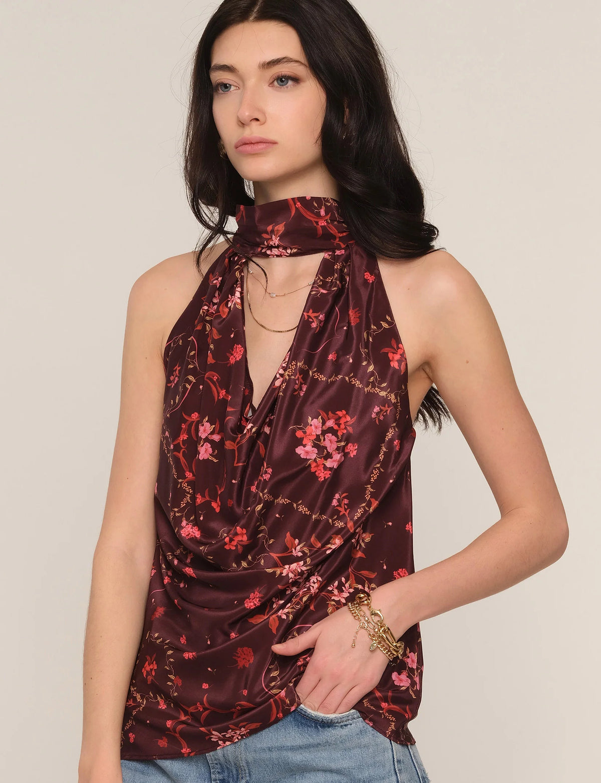 Iona Top - Maroon floral