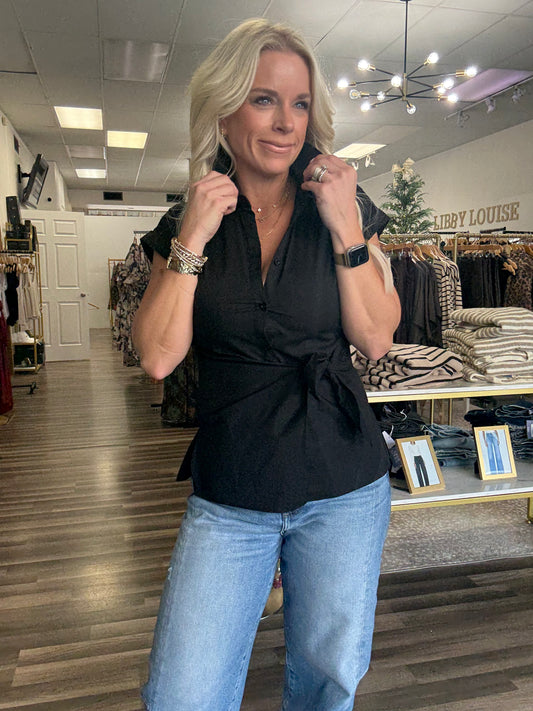 Ches Button Down Wrap Shirt - Black