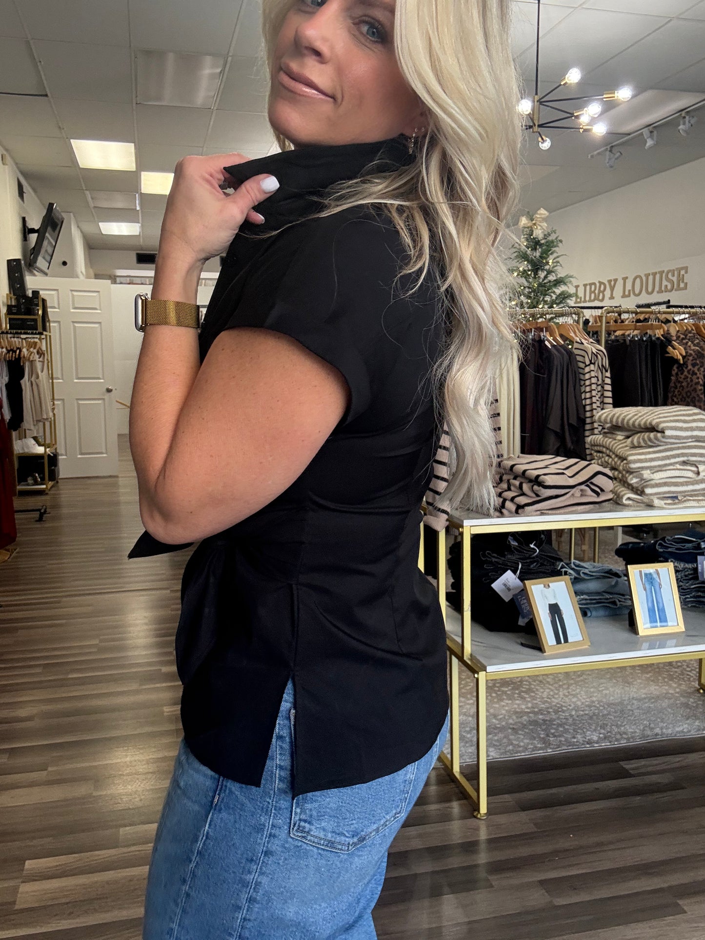 Ches Button Down Wrap Shirt - Black