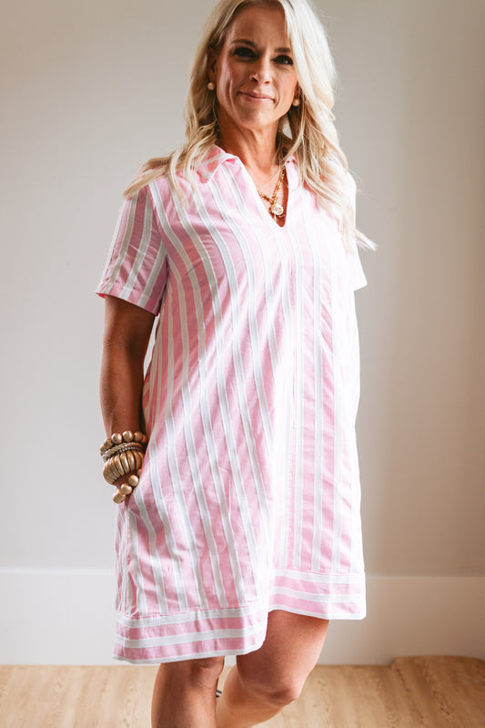 Pink/White Stiped Jacquard Shirt Dress