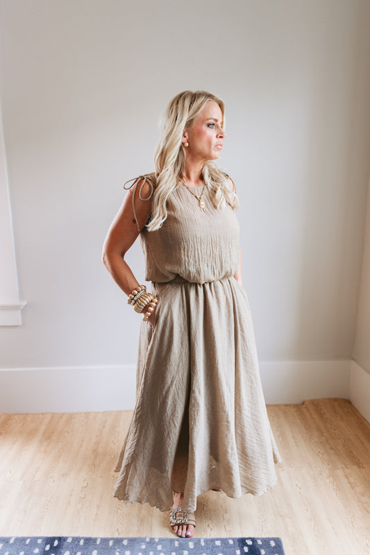 Taupe Sleeveless Bubble Top