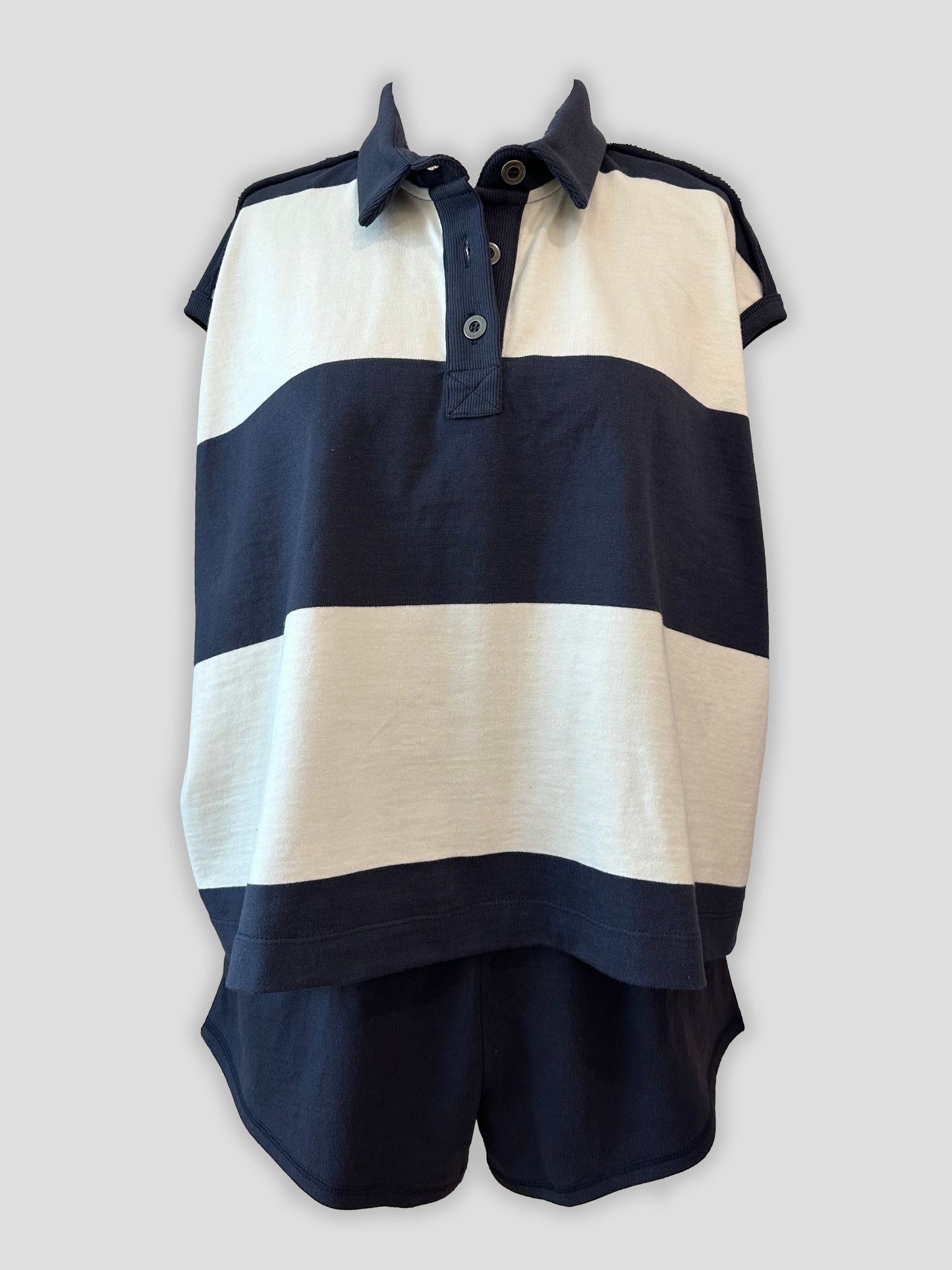 The City Stripe Short Set - Navy/Cream