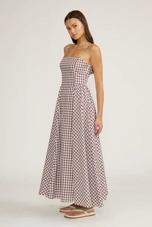 Kalley Maxi Dress - Brown Gingham