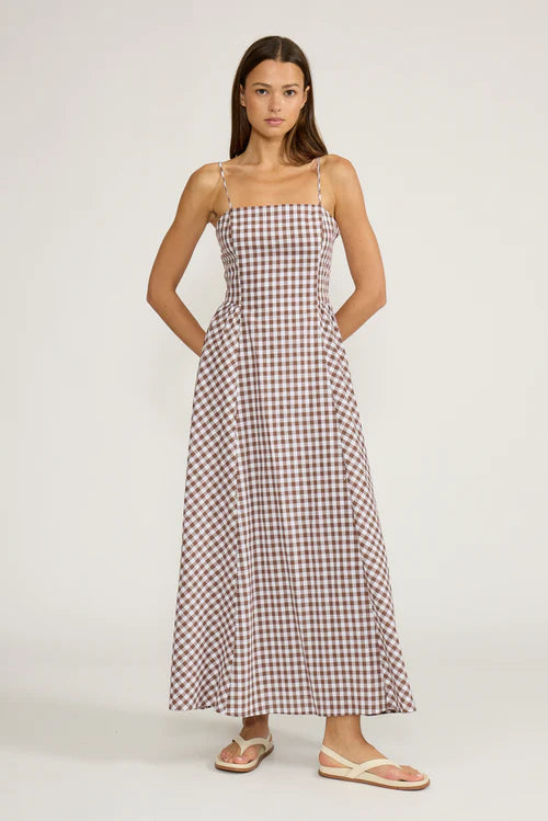 Kalley Maxi Dress - Brown Gingham