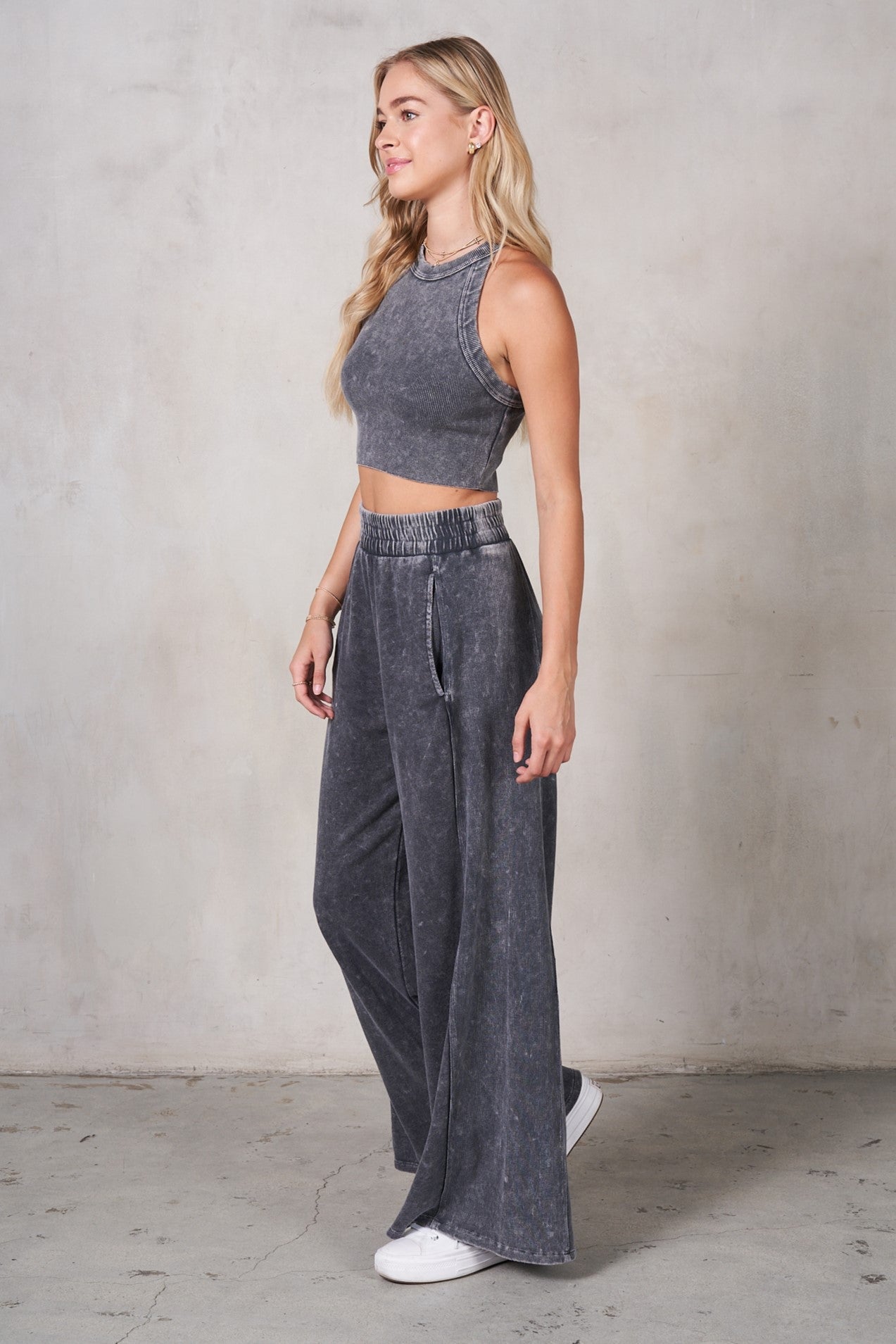 Halter Neck Crop and Pants Set - Charcoal