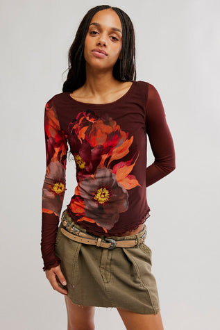 Lilly Printed LS Top - Cocoa