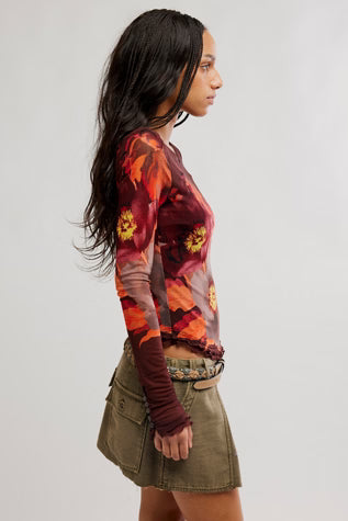 Lilly Printed LS Top - Cocoa