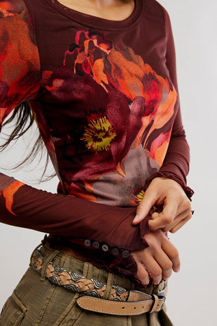 Lilly Printed LS Top - Cocoa