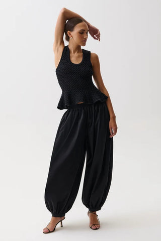 Liya Poplin Balloon Pant - Noir