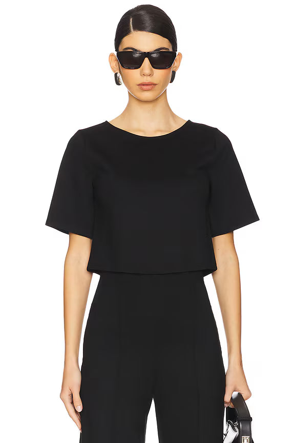 Ponte Knit Short Sleeve Top - Black